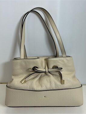 Kate Spade West Valley Maryanne Cream Leather Drawstring Tote Bag double handle